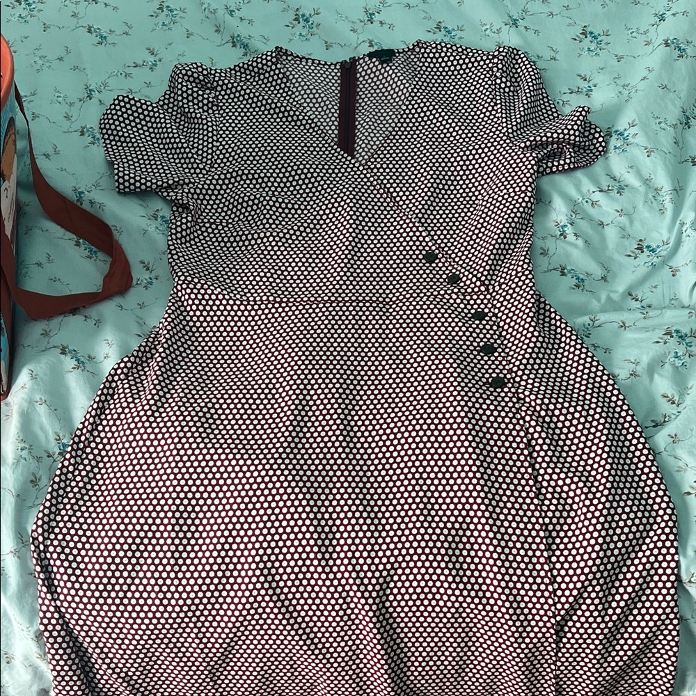 Ann Taylor Red and White Geometric Midi Dress